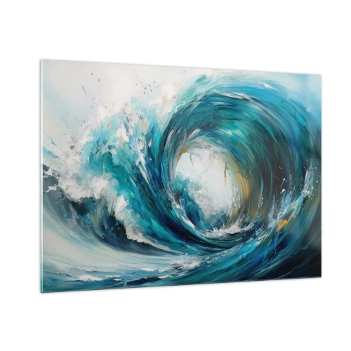 Impression sur verre - Image sur verre - Visualisation d'une puissante vague de mer sous la forme d'un tourbillon d'un bleu intense - 100x70cm - Portail maritime - Décoration murale moderne pour le salon et la chambre ARTTOR