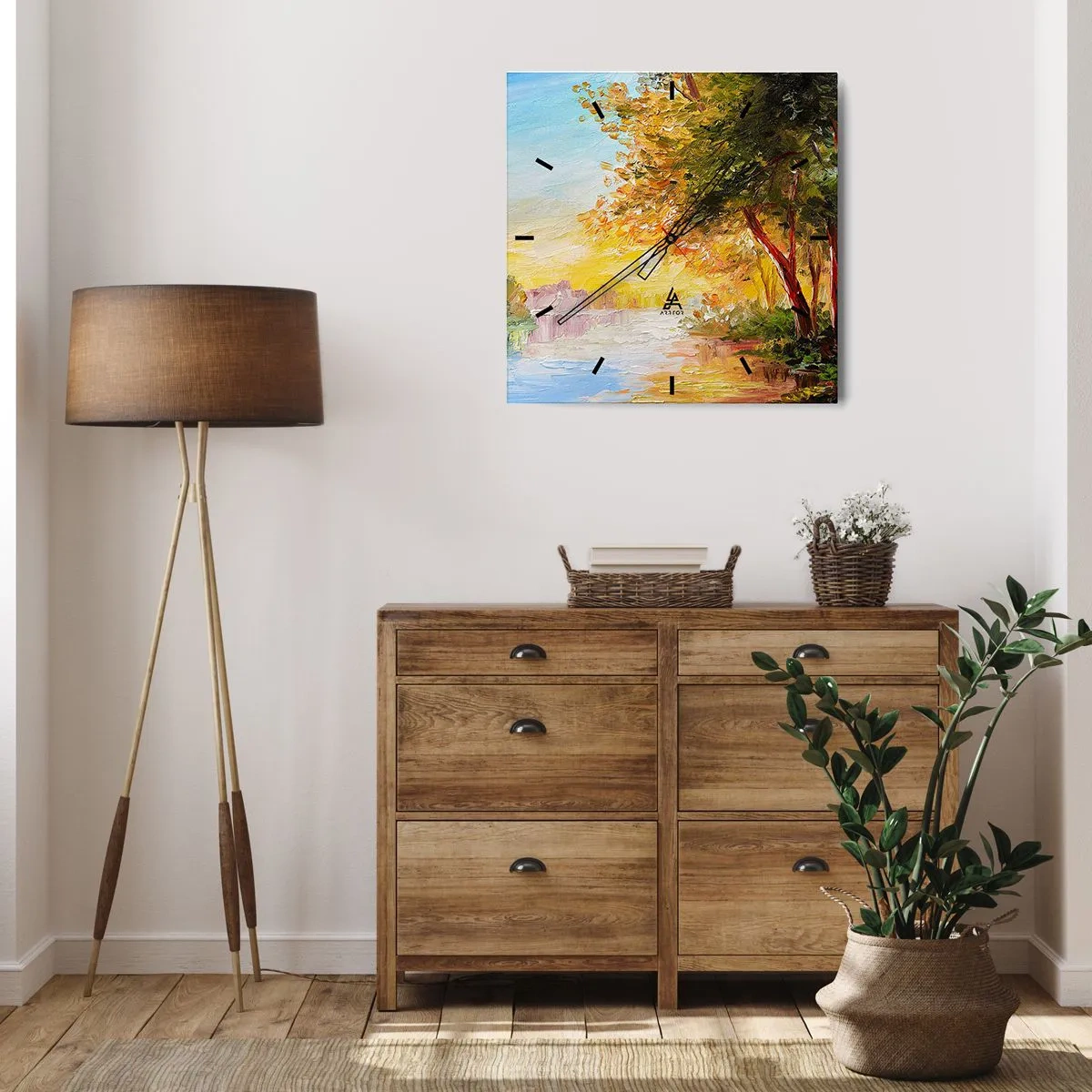 Horloge murale - Pendule murale - Un paysage pittoresque avec une rivière et des arbres au coucher du soleil - 30x30cm - Et in Arcadia ego - Décoration murale moderne pour le salon et la chambre ARTTOR