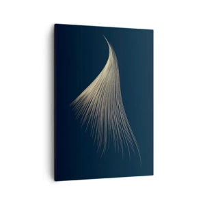 Impression sur toile - Image sur toile - Une ligne délicate en forme de plume sur un fond bleu marine - 50x70cm - Comme les cheveux d'un ange - Décoration murale moderne pour le salon et la chambre ARTTOR