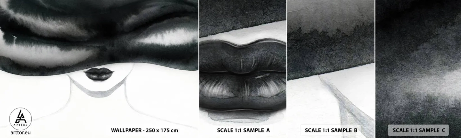 Échantillon De Papier Peint Standard Eco - Un mystère sensuel - Femme au chapeau, Modèle, Noir et blanc - 100x30 cm