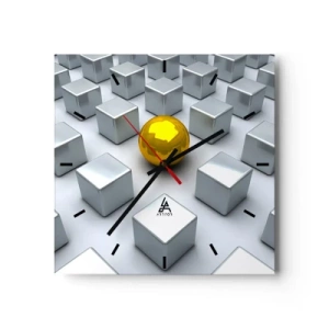 Horloge murale - Pendule murale - Une sphère dorée se détachant parmi les cubes d'argent - 30x30cm - Pourquoi moi? Composition géométrique - Décoration murale moderne pour le salon et la chambre ARTTOR