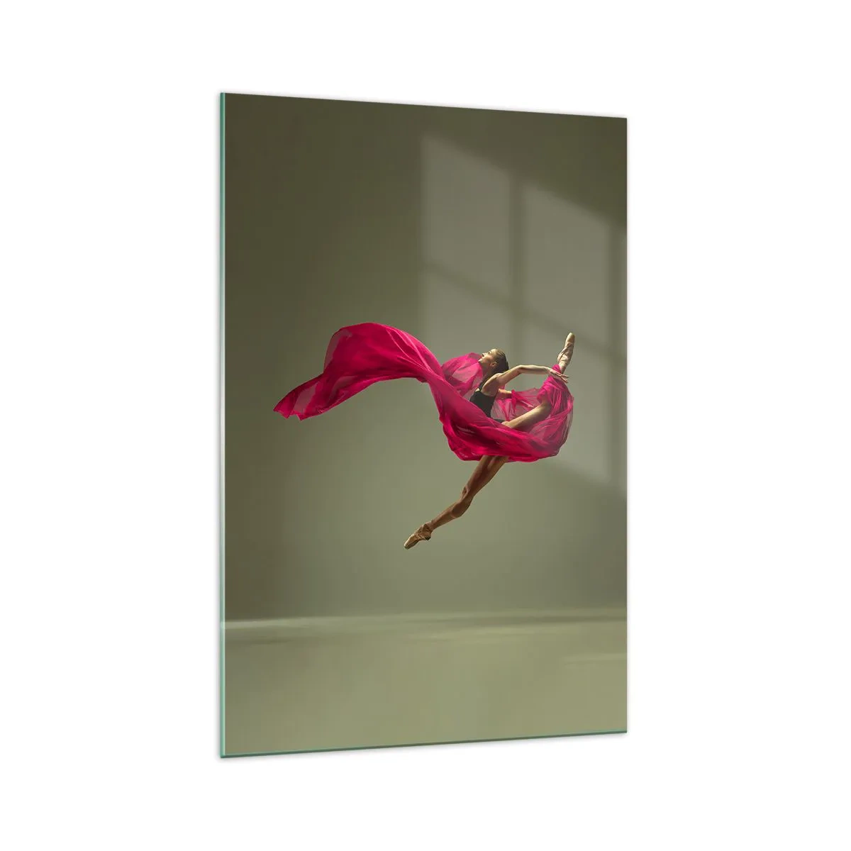 Impression sur verre - Image sur verre - Danseuse de ballet dans une pose dynamique avec du tissu rose - 70x100cm - Flamme dansante - Décoration murale moderne pour le salon et la chambre ARTTOR