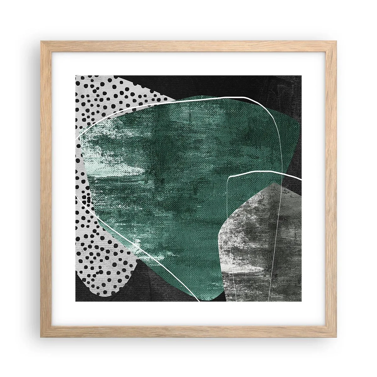 Affiche dans un chêne clair - Poster - Abstraction colorée avec feuille d'or - 40x40 cm