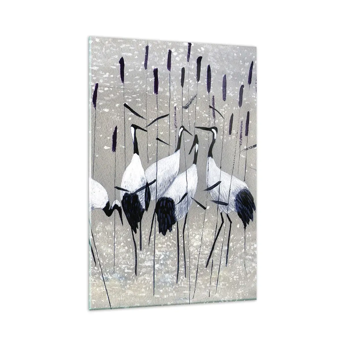 Impression sur verre - Image sur verre - Hérons dans l'herbe sur un fond paisible - 80x120cm - Parmi les siens - Décoration murale moderne pour le salon et la chambre ARTTOR