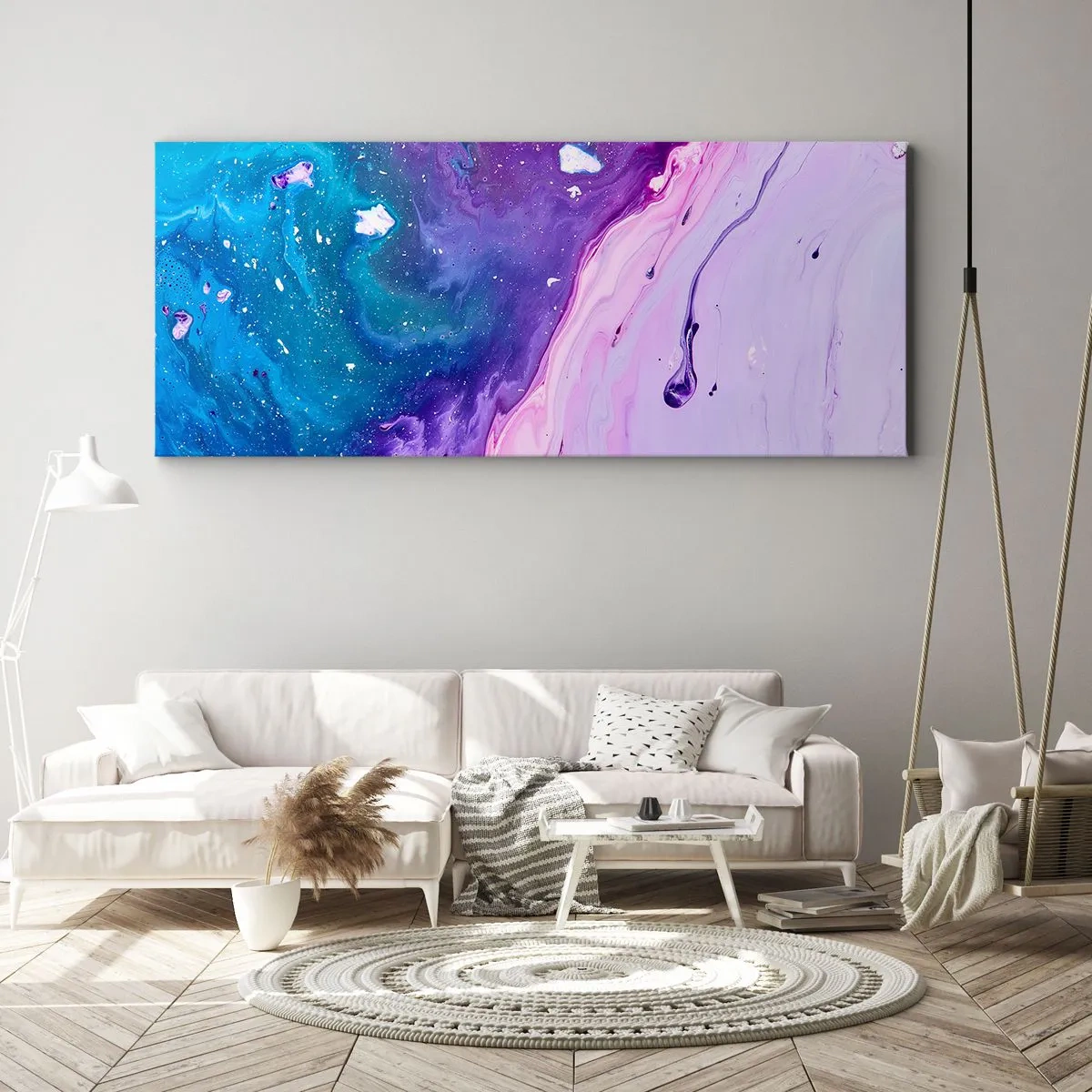 Impression sur toile - Image sur toile - Abstraction aux couleurs violettes et turquoise inspirée des contrastes - 120x50cm - Yin et yang - Décoration murale moderne pour le salon et la chambre ARTTOR