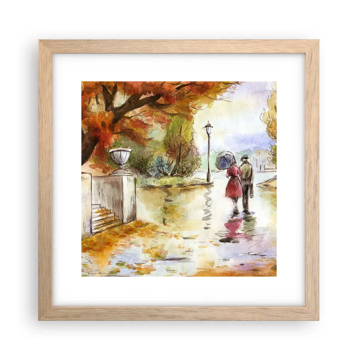 Affiche dans un chêne clair - Poster - Automne romantique dans le parc - 30x30 cm