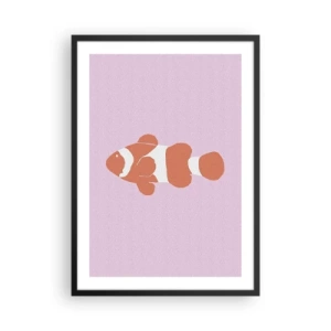 Affiche dans un cadre noir - Poster - Poisson-clown orange sur fond violet - 50x70cm - En corail sur le visage et la queue - Décoration murale moderne pour le salon et la chambre ARTTOR