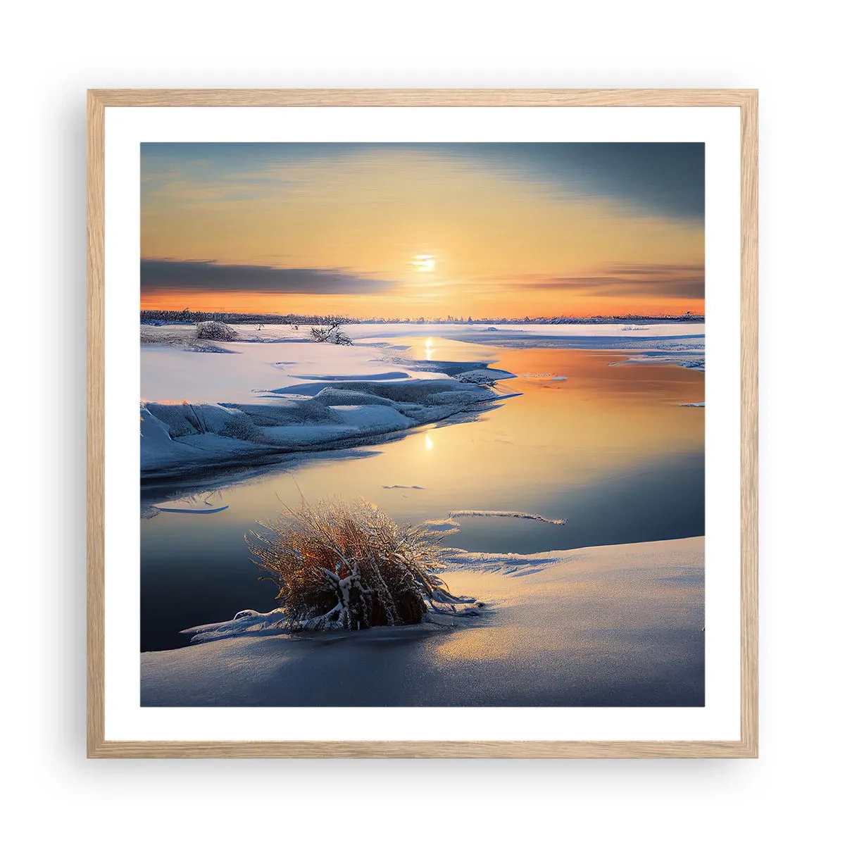 Affiche dans un chêne clair - Poster - Coucher de soleil d'hiver - 60x60 cm