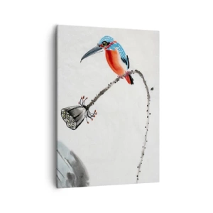 Impression sur toile - Image sur toile - Un oiseau coloré sur fond de végétation et une libellule - 50x70cm - La vie du champ - Décoration murale moderne pour le salon et la chambre ARTTOR