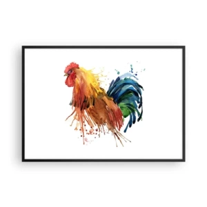 Affiche dans un cadre noir - Poster - Coq coloré dans un style aquarelle - 100x70cm - Robe royale, fierté royale - Décoration murale moderne pour le salon et la chambre ARTTOR