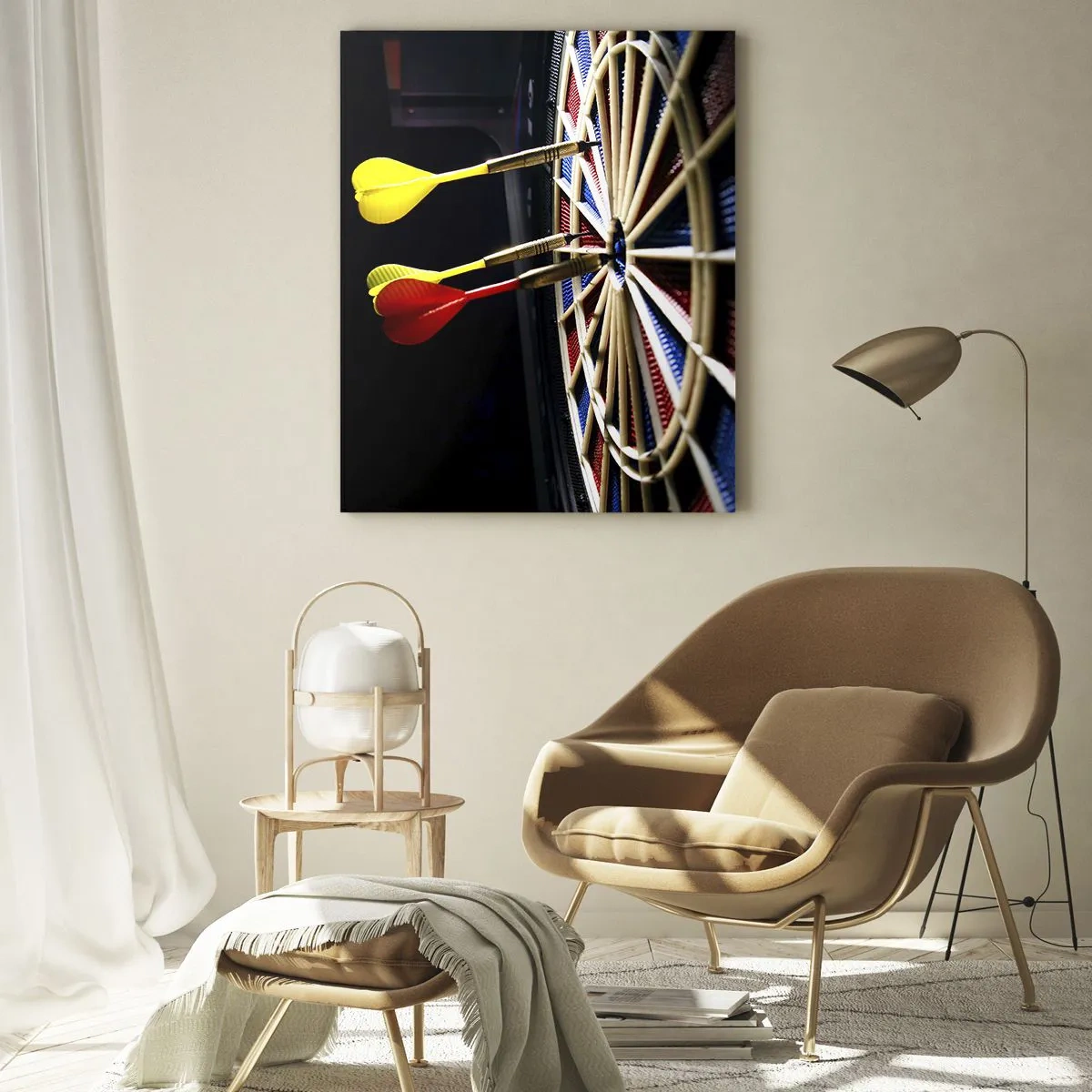 Impression sur verre - Image sur verre - Un jeu de fléchettes avec des fléchettes frappées sur un fond noir - 80x120cm - Droit au but - Décoration murale moderne pour le salon et la chambre ARTTOR