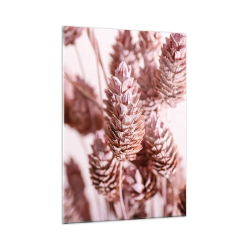 Impression sur verre - Image sur verre - Épis d'herbe séchée dans des tons rose poudré - 50x70cm - Apparemment discret - Décoration murale moderne pour le salon et la chambre ARTTOR