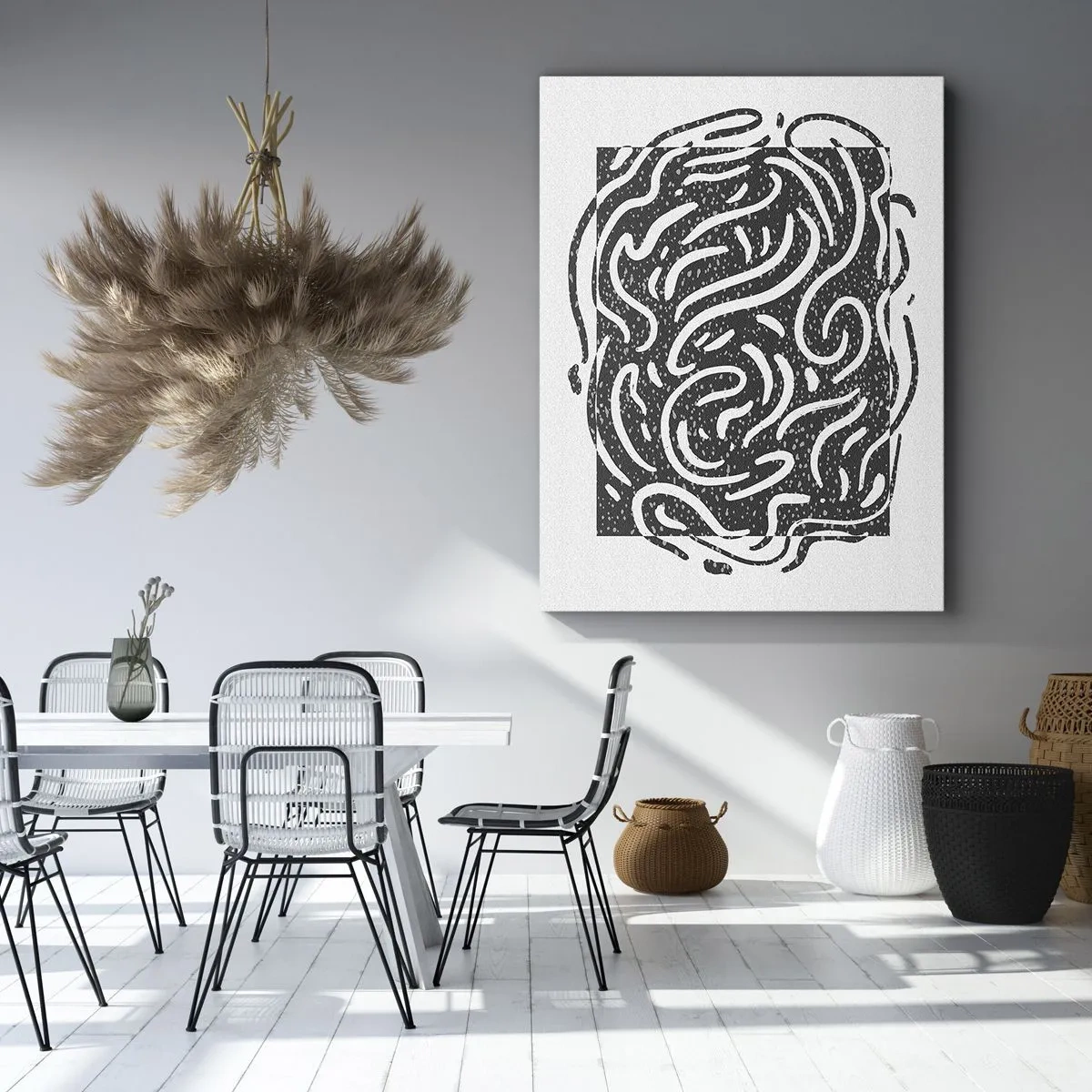 Impression sur toile - Image sur toile - Abstraction en noir et blanc dans un style géométrique - 70x100cm - Abstraction : la danse de la joie - Décoration murale moderne pour le salon et la chambre ARTTOR