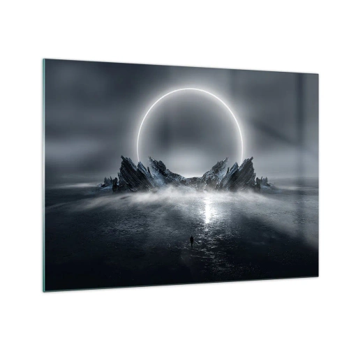 Impression sur verre - Image sur verre - Scène sombre avec éclipse et île rocheuse - 70x50cm - La fin de l'histoire - Décoration murale moderne pour le salon et la chambre ARTTOR