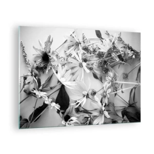 Impression sur verre - Image sur verre - Fleurs noires et blanches dispersées dans un arrangement artistique - 70x50cm - Non-un bouquet de fleurs - Décoration murale moderne pour le salon et la chambre ARTTOR