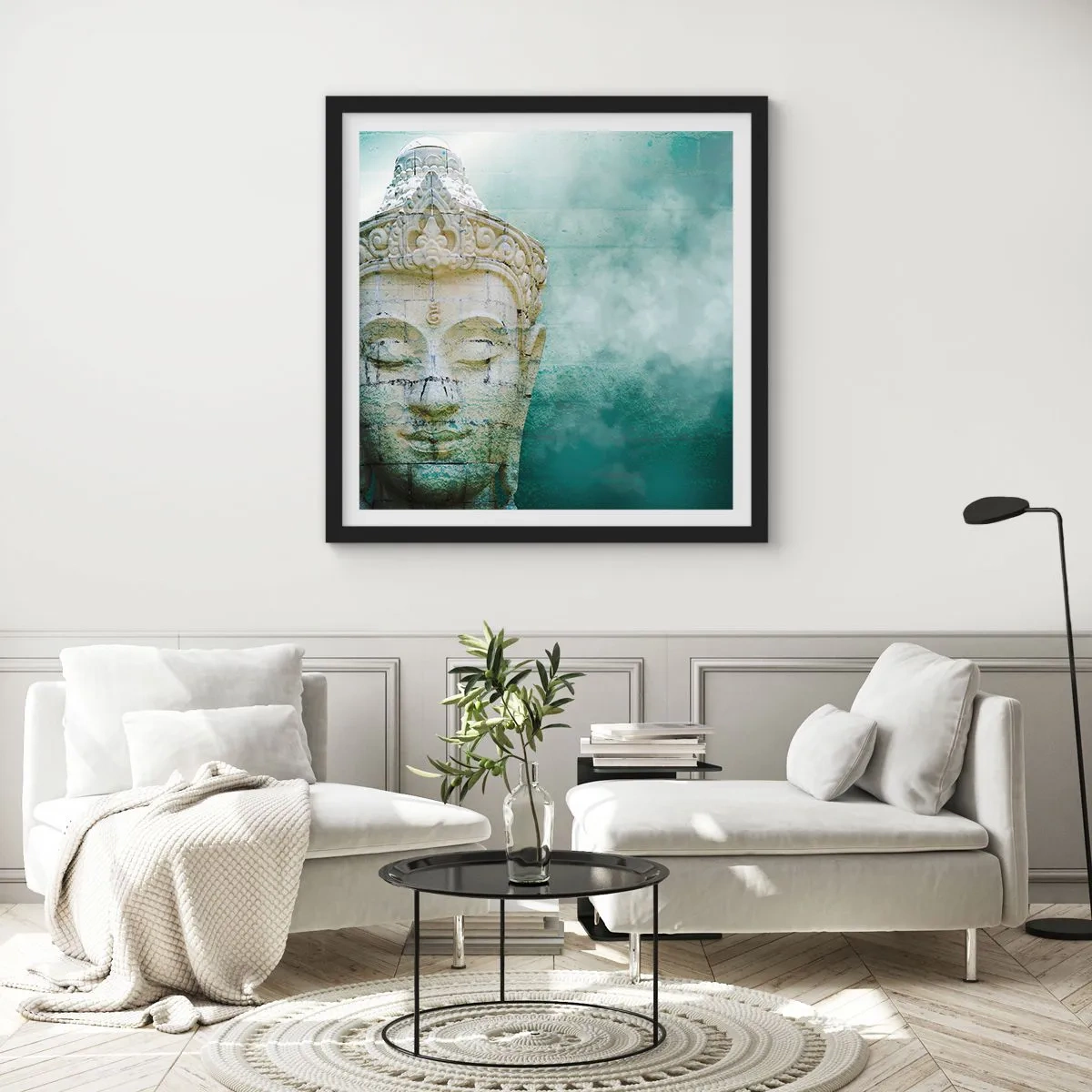 Affiche dans un cadre noir - Poster - A la recherche de la lumière - 40x40 cm