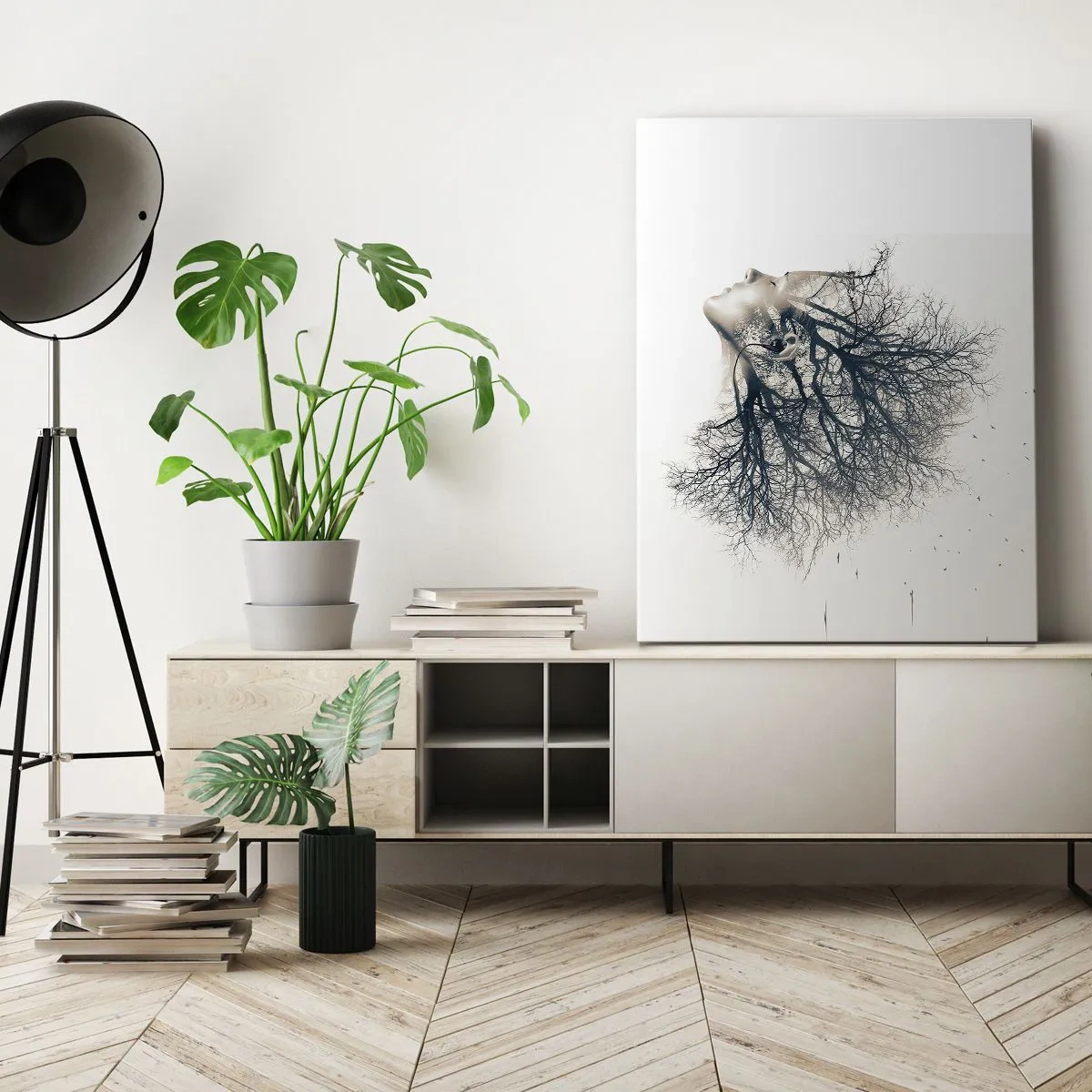 Impression sur toile - Image sur toile - Silhouette créative d'une femme et d'arbres - 50x70cm - Écouter le murmure des arbres - Décoration murale moderne pour le salon et la chambre ARTTOR