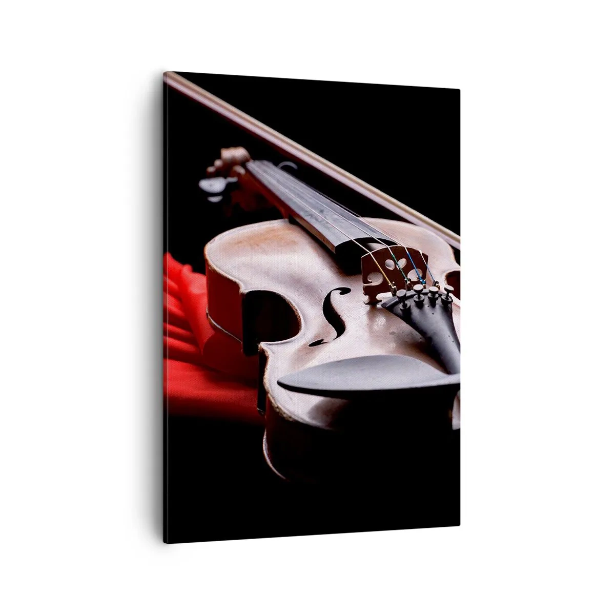 Impression sur toile - Image sur toile - Violon sur tissu rouge avec fond noir - 50x70cm - Musique des sentiments - Décoration murale moderne pour le salon et la chambre ARTTOR