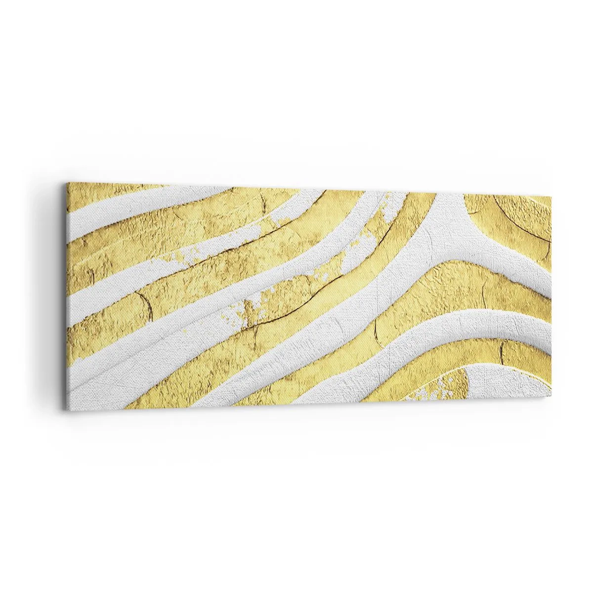 Impression sur toile - Image sur toile - Lignes abstraites dorées et blanches dans une texture 3D - 120x50cm - Composition en blanc et or - Décoration murale moderne pour le salon et la chambre ARTTOR