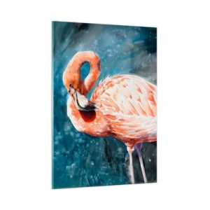 Impression sur verre - Image sur verre - Un flamant rose sur un fond aquarelle bleu - 50x70cm - Décoratif par nature - Décoration murale moderne pour le salon et la chambre ARTTOR