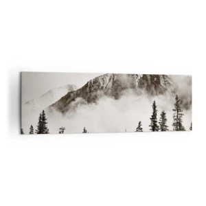 Impression sur toile - Image sur toile - Un sommet de montagne pittoresque entouré de brouillard et d'une forêt aux tons sépia - 160x50cm - Seigneur de granite - Décoration murale moderne pour le salon et la chambre ARTTOR
