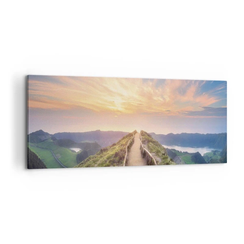 Impression sur toile - Image sur toile - Un sentier pittoresque sur une colline avec vue sur le coucher de soleil - 120x50cm - Proche du ciel - Décoration murale moderne pour le salon et la chambre ARTTOR