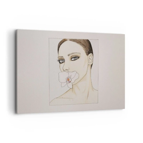 Impression sur toile - Image sur toile - Portrait d'une femme avec une orchidée aux couleurs délicates - 100x70cm - Symbole de l'élégance et de la beauté - Décoration murale moderne pour le salon et la chambre ARTTOR
