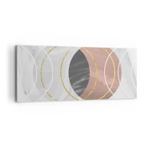 Impression sur toile - Image sur toile - Composition géométrique abstraite avec des cercles et des détails métalliques - 120x50cm - Musique des sphères - Décoration murale moderne pour le salon et la chambre ARTTOR
