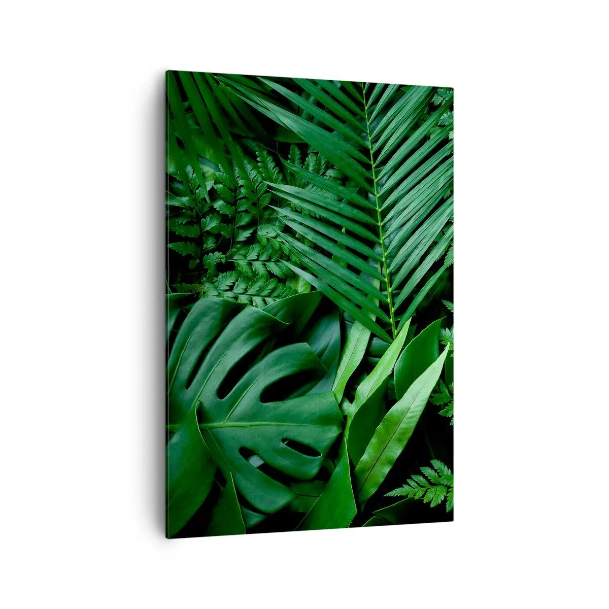 Impression sur toile - Image sur toile - Feuilles tropicales vertes dans une composition dense et naturelle - 70x100cm - Emmitouflé de verdure - Décoration murale moderne pour le salon et la chambre ARTTOR