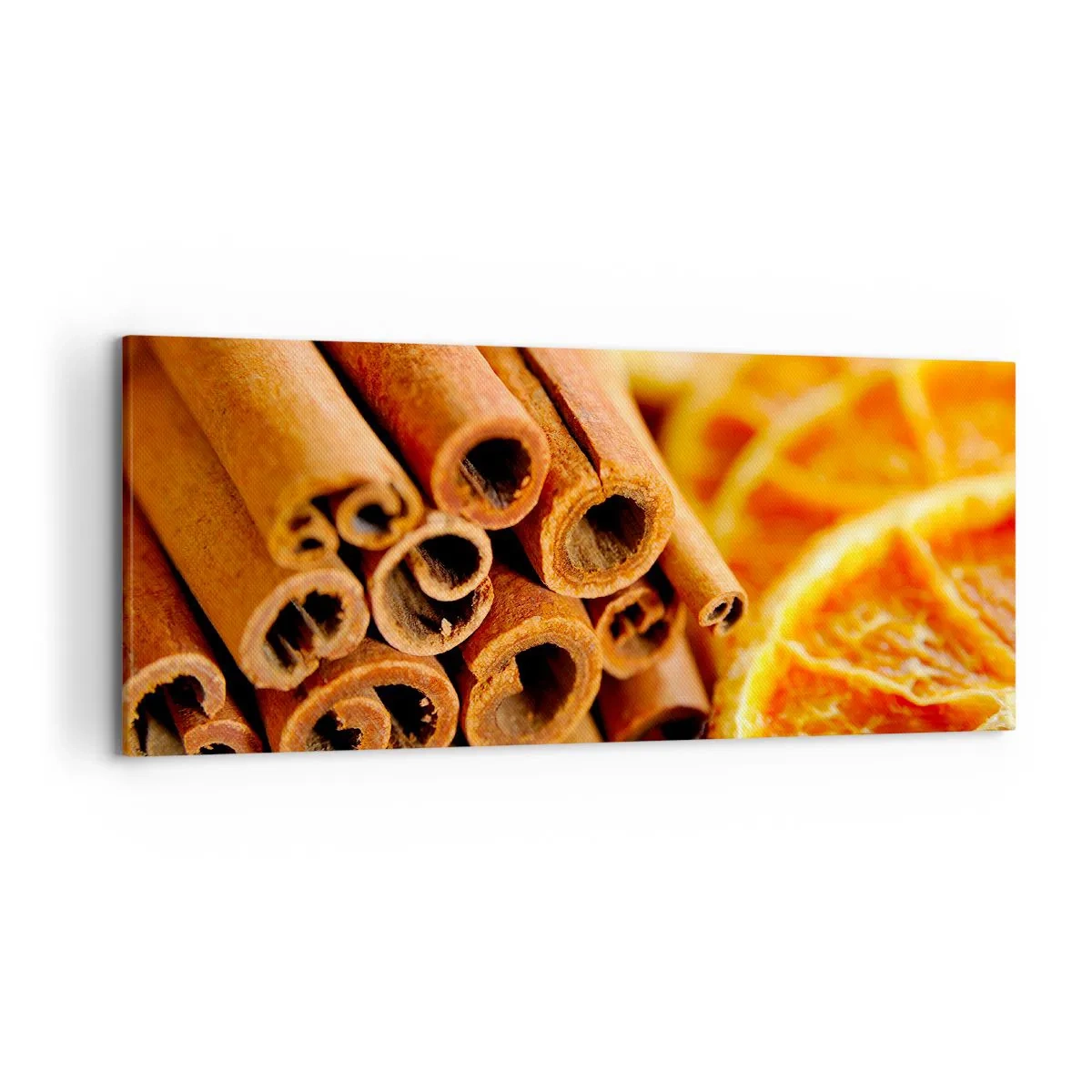 Impression sur toile - Image sur toile - Bâtons de cannelle avec des tranches d'orange séchées aux couleurs chaudes - 120x50cm - Sentez-vous leurs odeurs? - Décoration murale moderne pour le salon et la chambre ARTTOR