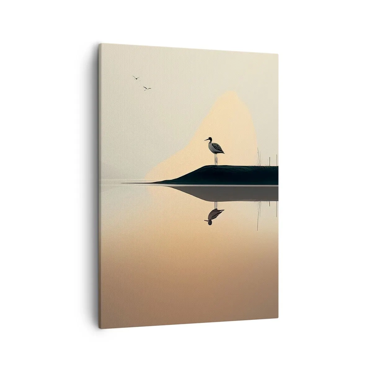 Impression sur toile - Image sur toile - Un oiseau sur une île dans un lac calme aux teintes chaudes - 50x70cm - Le seigneur du lac - Décoration murale moderne pour le salon et la chambre ARTTOR