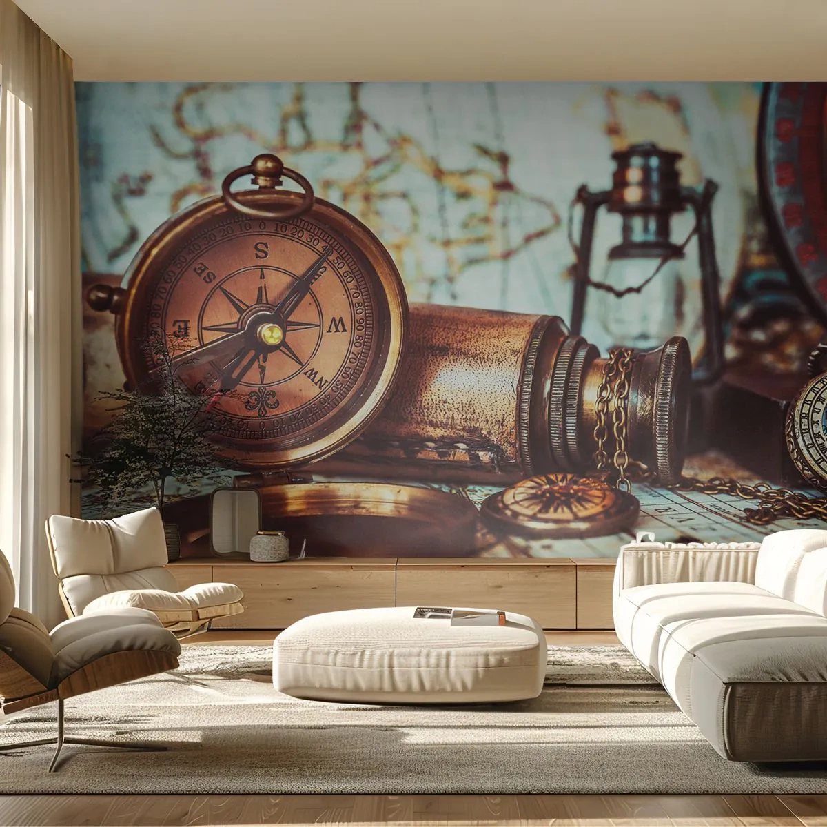 Papier Peint Autocollant Deluxe Sticker - Une aventure de pirates dans les Caraïbes vous attend - Nautique, Pirates, Boussole - 250x175 cm