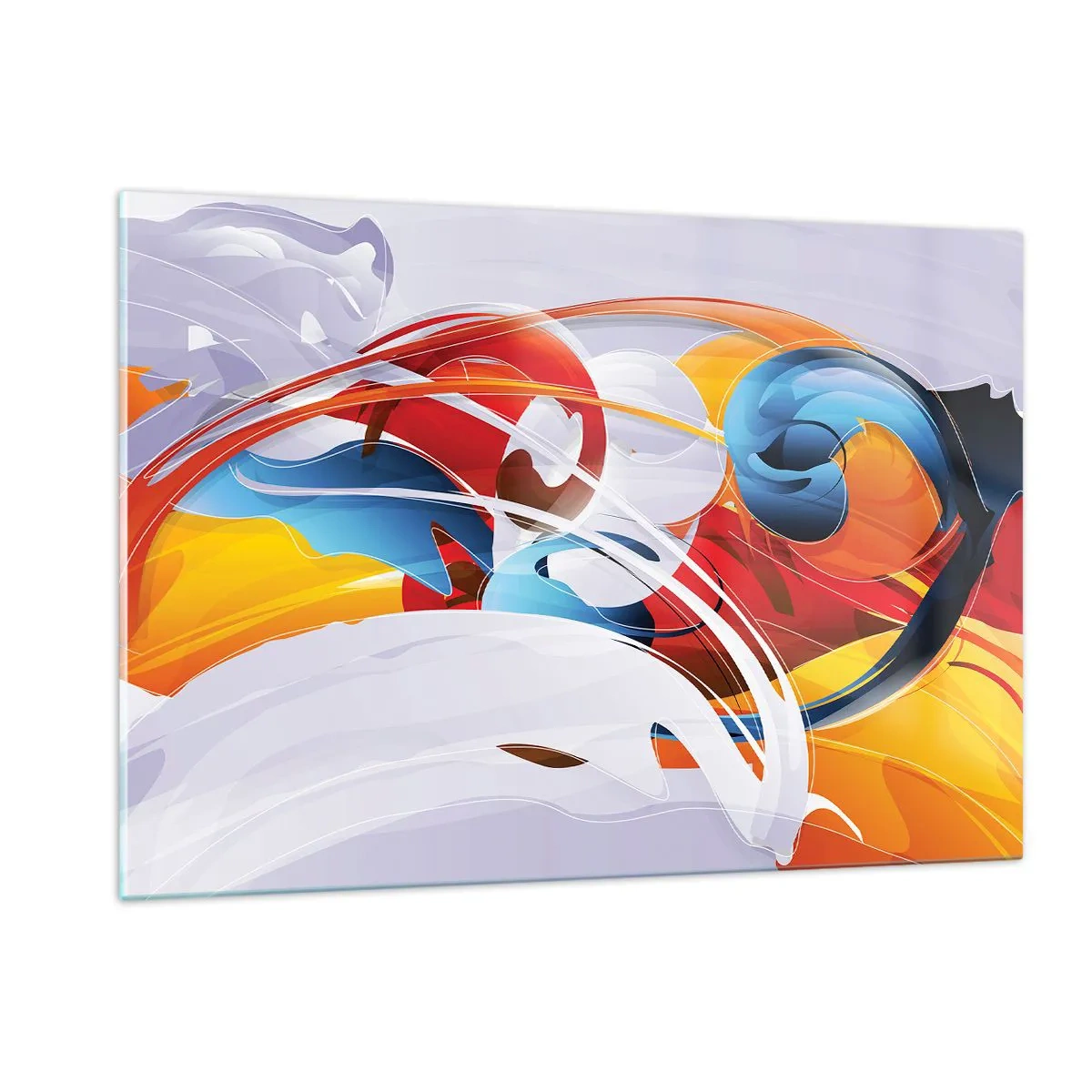 Impression sur verre - Image sur verre - Une composition abstraite de formes et de lignes colorées. - 120x80cm - La danse des éléments - Décoration murale moderne pour le salon et la chambre ARTTOR