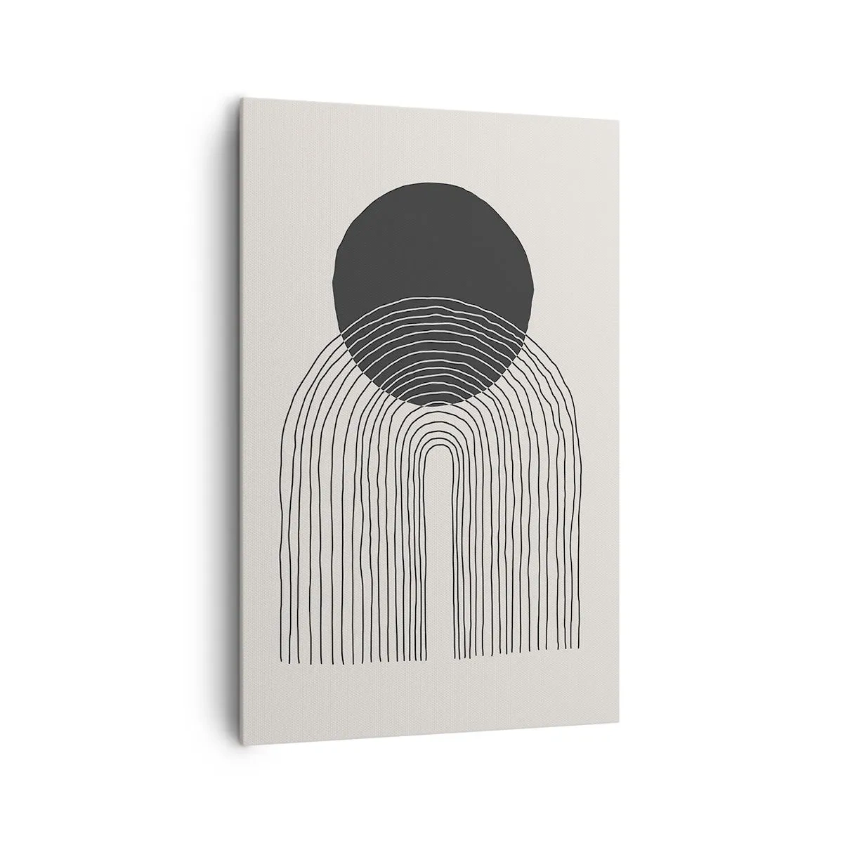 Impression sur toile - Image sur toile - Motif abstrait avec des lignes et un cercle noir sur un fond clair - 80x120cm - Tremblement et confiance - Décoration murale moderne pour le salon et la chambre ARTTOR