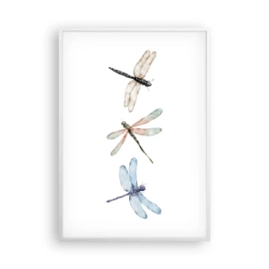 Affiche dans un cadre blanc - Poster - Libellules en apesanteur - 70x100 cm