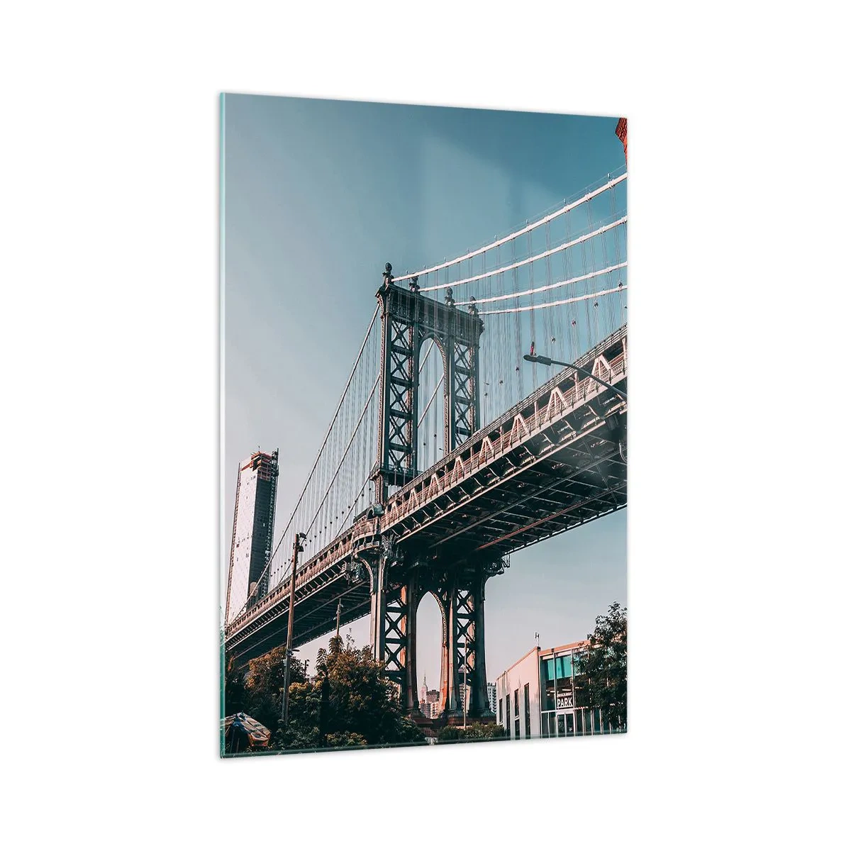 Impression sur verre - Image sur verre - Un pont entre les bâtiments dans un paysage urbain - 70x100cm - Sur les vagues de la ville - Décoration murale moderne pour le salon et la chambre ARTTOR