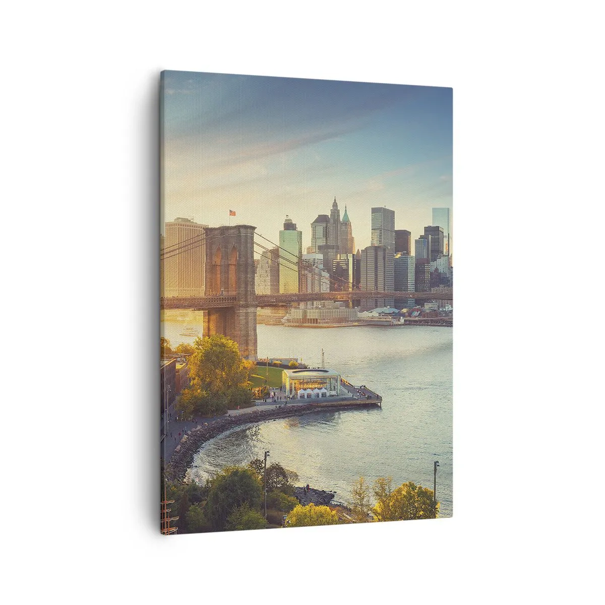 Impression sur toile - Image sur toile - Panorama de la ville avec le pont au coucher du soleil - 50x70cm - L'aube de la grande ville - Décoration murale moderne pour le salon et la chambre ARTTOR