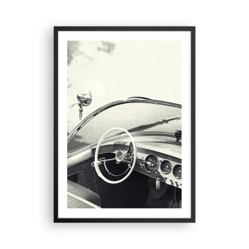 Affiche dans un cadre noir - Poster - Intérieur d'une voiture classique avec un volant - 50x70cm - Temps pour riche - Décoration murale moderne pour le salon et la chambre ARTTOR