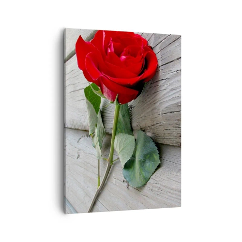 Impression sur toile - Image sur toile - Rose rouge sur fond de bois - 50x70cm - Étude écarlate - Décoration murale moderne pour le salon et la chambre ARTTOR