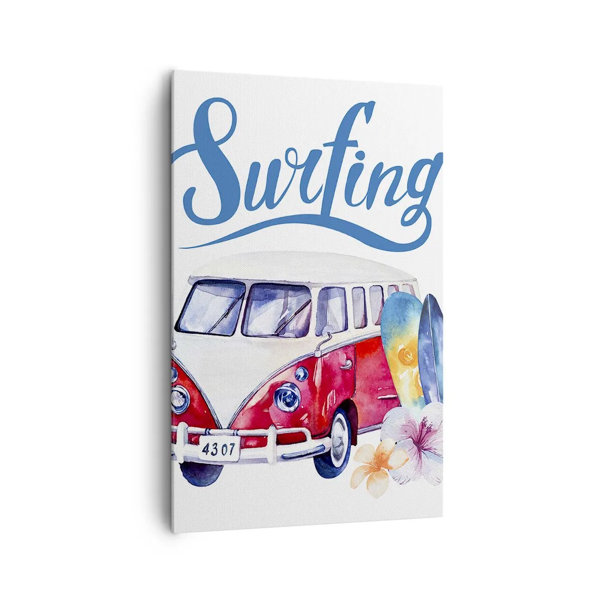Impression sur toile - Image sur toile - Des graphismes colorés avec un thème de bus et de surf - 80x120cm - Concombre - un classique pour un surfeur - Décoration murale moderne pour le salon et la chambre ARTTOR
