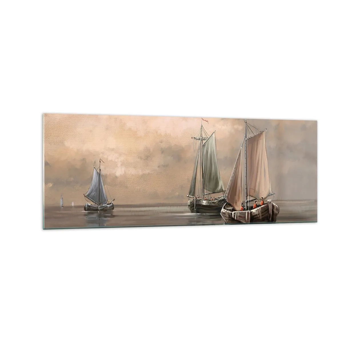 Impression sur verre - Image sur verre - Voiliers sur une mer calme dans un décor pastel - 140x50cm - Le retour des marins - Décoration murale moderne pour le salon et la chambre ARTTOR