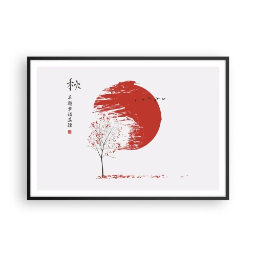 Affiche dans un cadre noir - Poster - Cercle rouge et arbre de style japonais - 100x70cm - Connaissez-vous ce pays ? - Décoration murale moderne pour le salon et la chambre ARTTOR