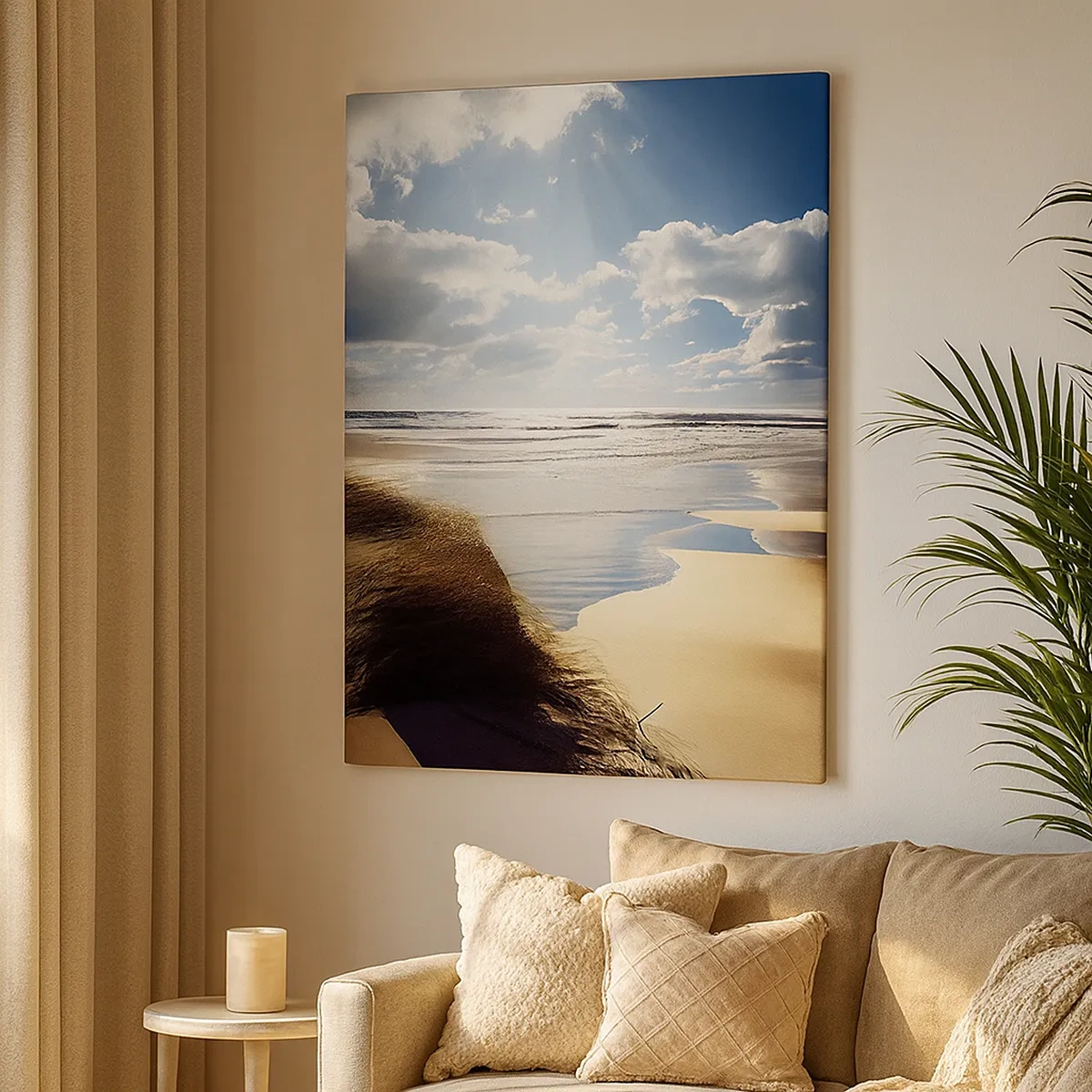 Impression sur toile - Image sur toile - Une plage sauvage avec des dunes et un ciel bleu - 50x70cm - Plage, plage sauvage - Décoration murale moderne pour le salon et la chambre ARTTOR