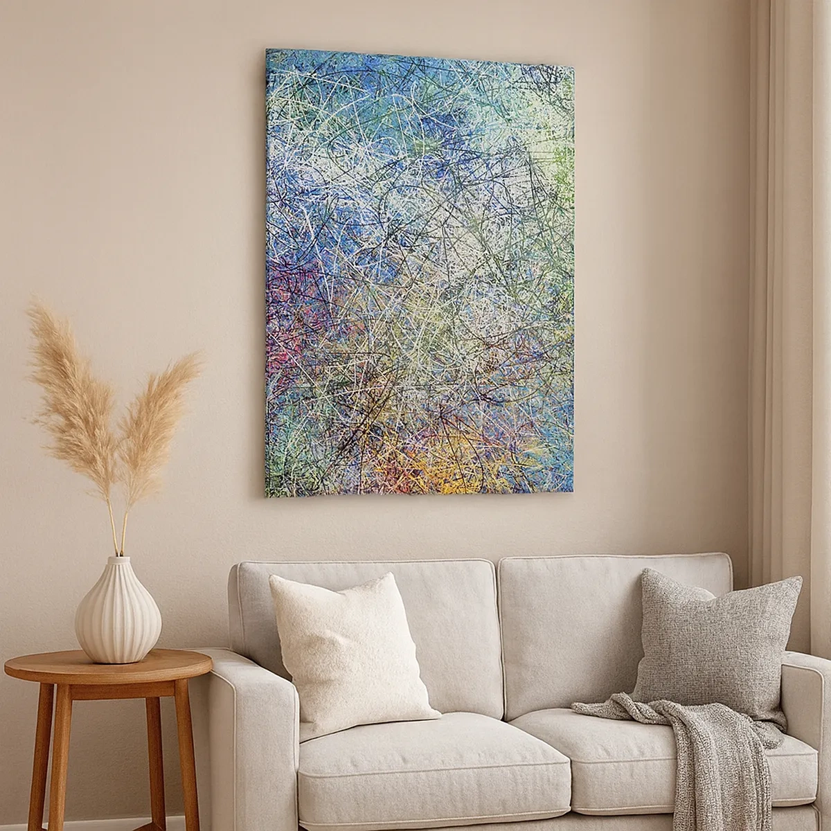 Impression sur toile - Image sur toile - Composition abstraite avec des lignes et des textures multicolores - 50x70cm - Ce n'est pas si simple - Décoration murale moderne pour le salon et la chambre ARTTOR