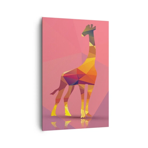 Impression sur toile - Image sur toile - Silhouette de girafe géométrique dans des tons pastel de rose et de jaune - 80x120cm - Les nuances de la savane - Décoration murale moderne pour le salon et la chambre ARTTOR