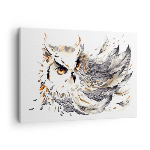 Impression sur toile - Image sur toile - Un hibou aux plumes mystiques sous forme d'aquarelle artistique - 70x50cm - Elle vient du monde de la magie - Décoration murale moderne pour le salon et la chambre ARTTOR