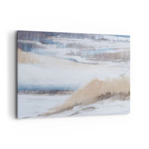 Impression sur toile - Image sur toile - Paysage d'hiver abstrait dans les tons de blanc et de bleu - 120x80cm - Composition hivernale - Décoration murale moderne pour le salon et la chambre ARTTOR