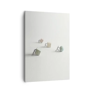 Impression sur toile - Image sur toile - Figurines miniatures poussant des formes sur un fond clair - 50x70cm - Rien que la vie - Décoration murale moderne pour le salon et la chambre ARTTOR