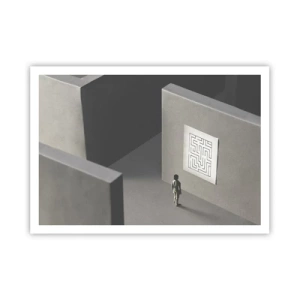 Affiche - Poster - Une figure dans un labyrinthe regardant une carte suspendue - 100x70cm - Mais où suis-je? - Décoration murale moderne pour le salon et la chambre ARTTOR