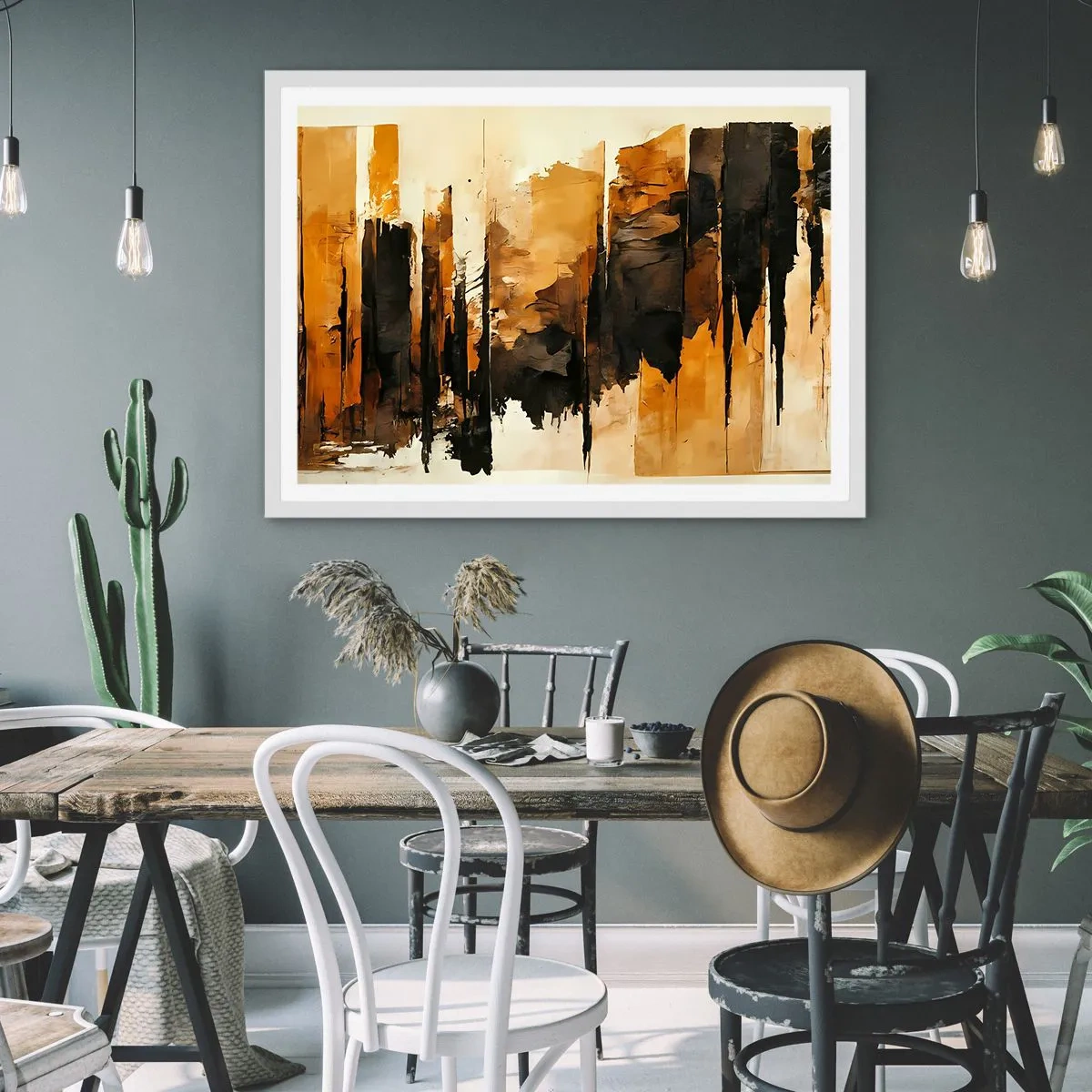 Affiche dans un cadre blanc - Poster - Harmonie de noir et d'or - 70x50 cm